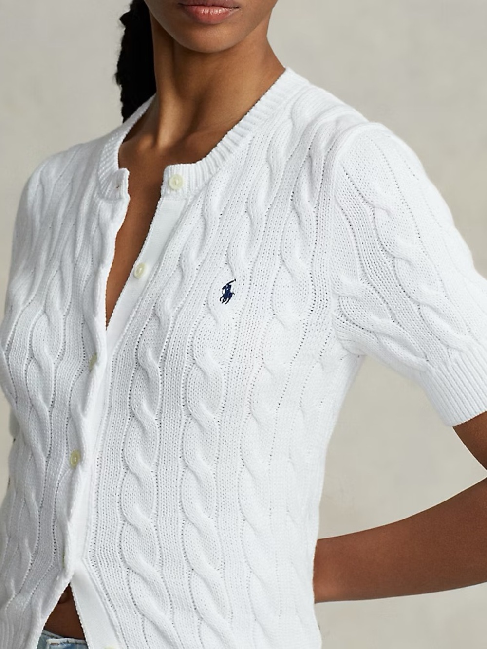 Ralph Lauren White Short Sleeve Cable-Knit Cardigan - Picture 5 of 8